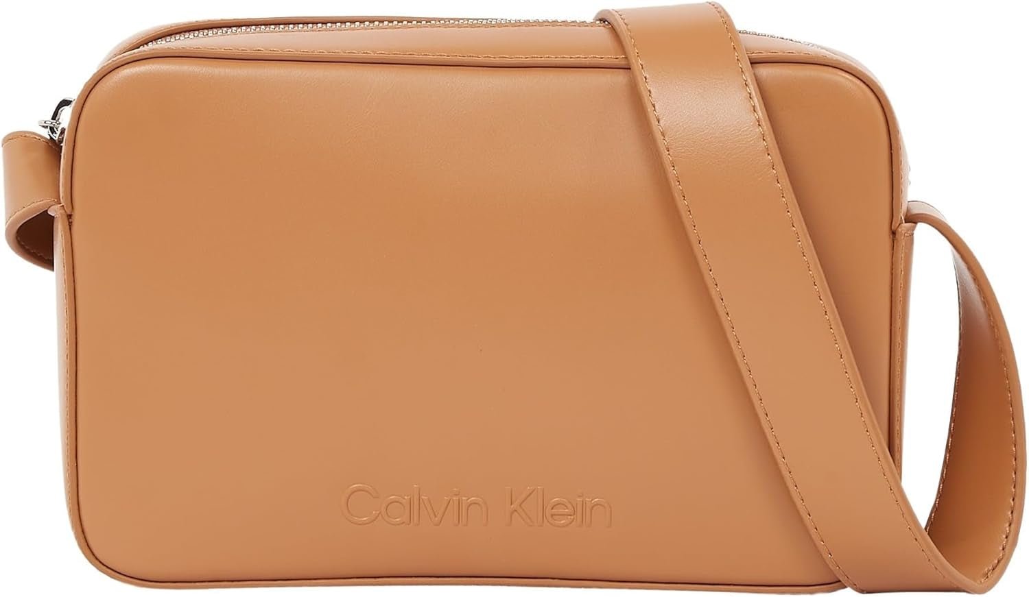 Borsa a tracolla Calvin Klein Embossed Logo Camera Bag con chiusura a cerniera Borse da donna Naty Shop Marrone (Leo)