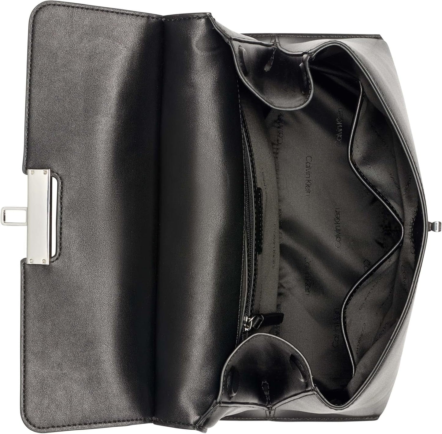 Calvin Klein Borsa a mano Turn Lock da donna - 2 in 1, Pelle vegana, Borsa a tracolla Becky Turnlock con 3 tasche, Nero/Argento Borse donna Naty Shop