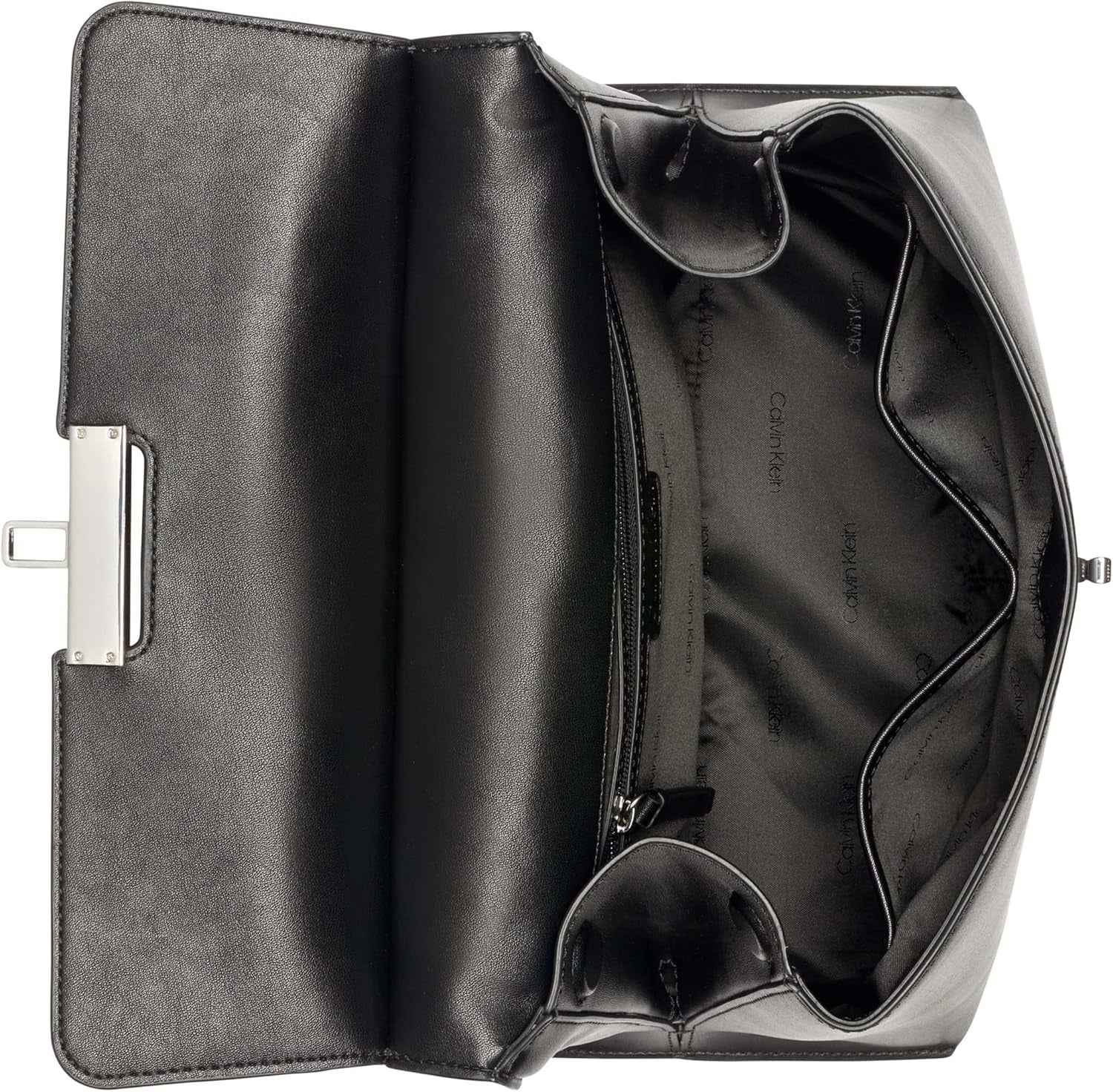 Calvin Klein Borsa a mano Turn Lock da donna - 2 in 1, Pelle vegana, Borsa a tracolla Becky Turnlock con 3 tasche, Nero/Argento Borse donna Naty Shop