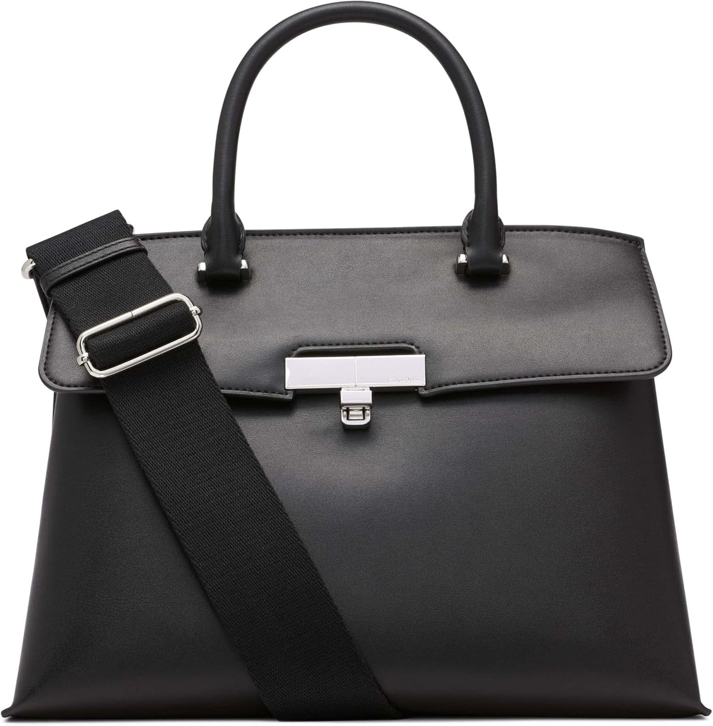Calvin Klein Cartella da donna Turn Lock - Borsa a tracolla Becky Turnlock 2 in 1 in pelle vegana con 3 tasche Nero/Argento Borse da donna Naty Shop Default Title