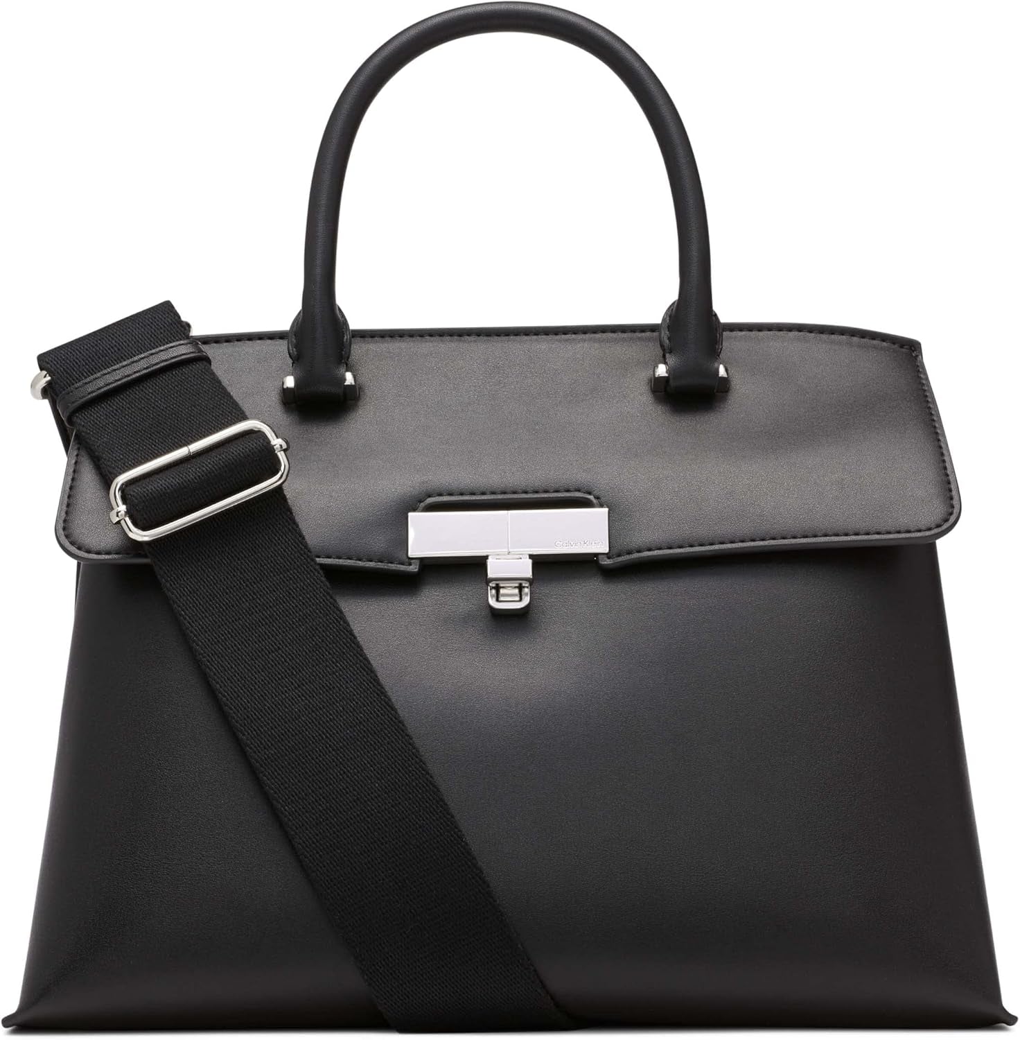 Calvin Klein Cartella da donna Turn Lock - Borsa a tracolla Becky Turnlock 2 in 1 in pelle vegana con 3 tasche Nero/Argento Borse da donna Naty Shop Default Title
