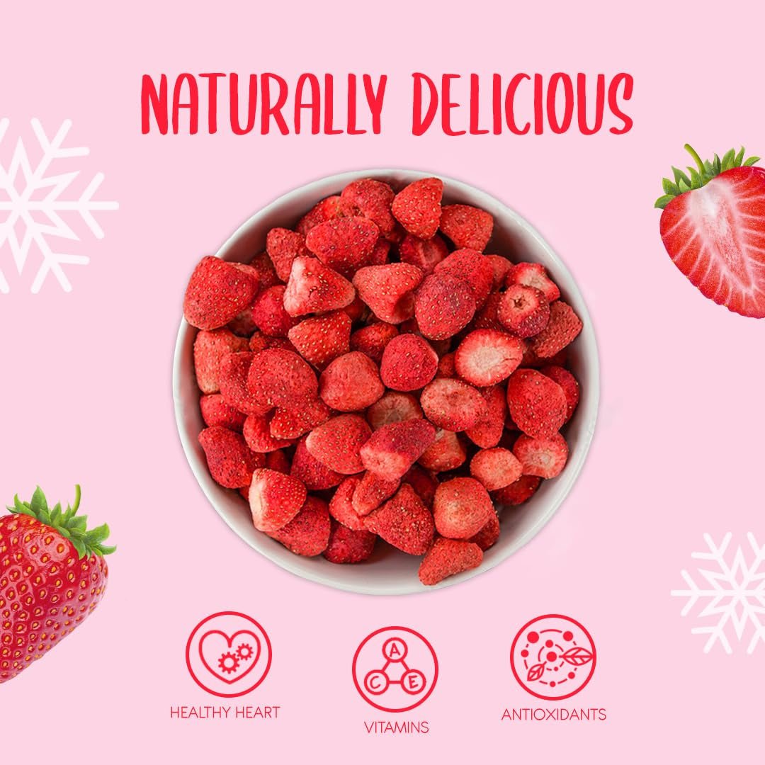 Fragole intere liofilizzate 100g - Frutta liofilizzata - Frutta secca liofilizzata - Fragole secche - Perfette per cuocere al forno, decorare torte, snack, muesli e dessert Prodotti disidratati Naty Shop