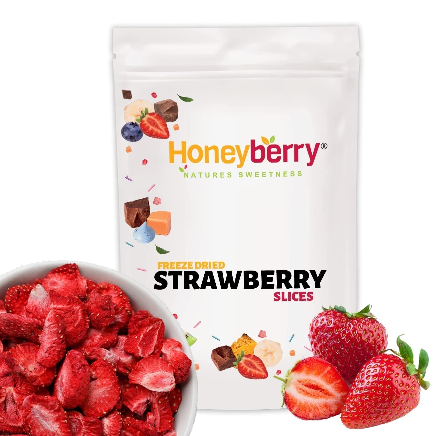 Fragole liofilizzate 150g - Fette di fragola liofilizzata - Frutta secca liofilizzata - Frutta fragola secca - Perfetta per cuocere al forno, decorazioni, snack, muesli, dessert Prodotti disidratati Naty Shop 150G