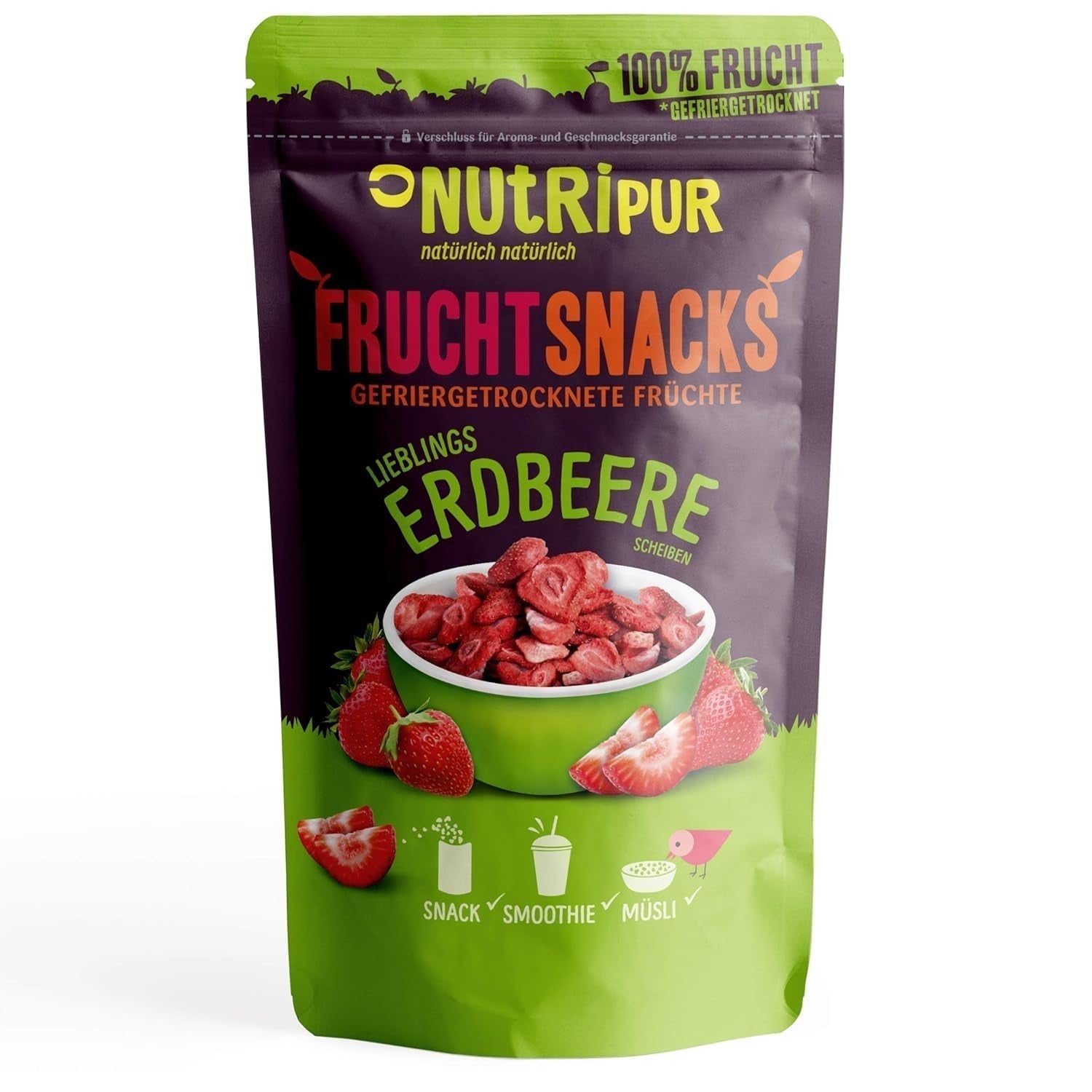 Fragole liofilizzate 300g: fette di fragole secche non zuccherate - Fragole liofilizzate con frutta pura, piene di sapore: bacche liofilizzate - Frutta secca NUTRIPUR Naty Shop prodotti disidratati 25G (confezione da 1) Fragole