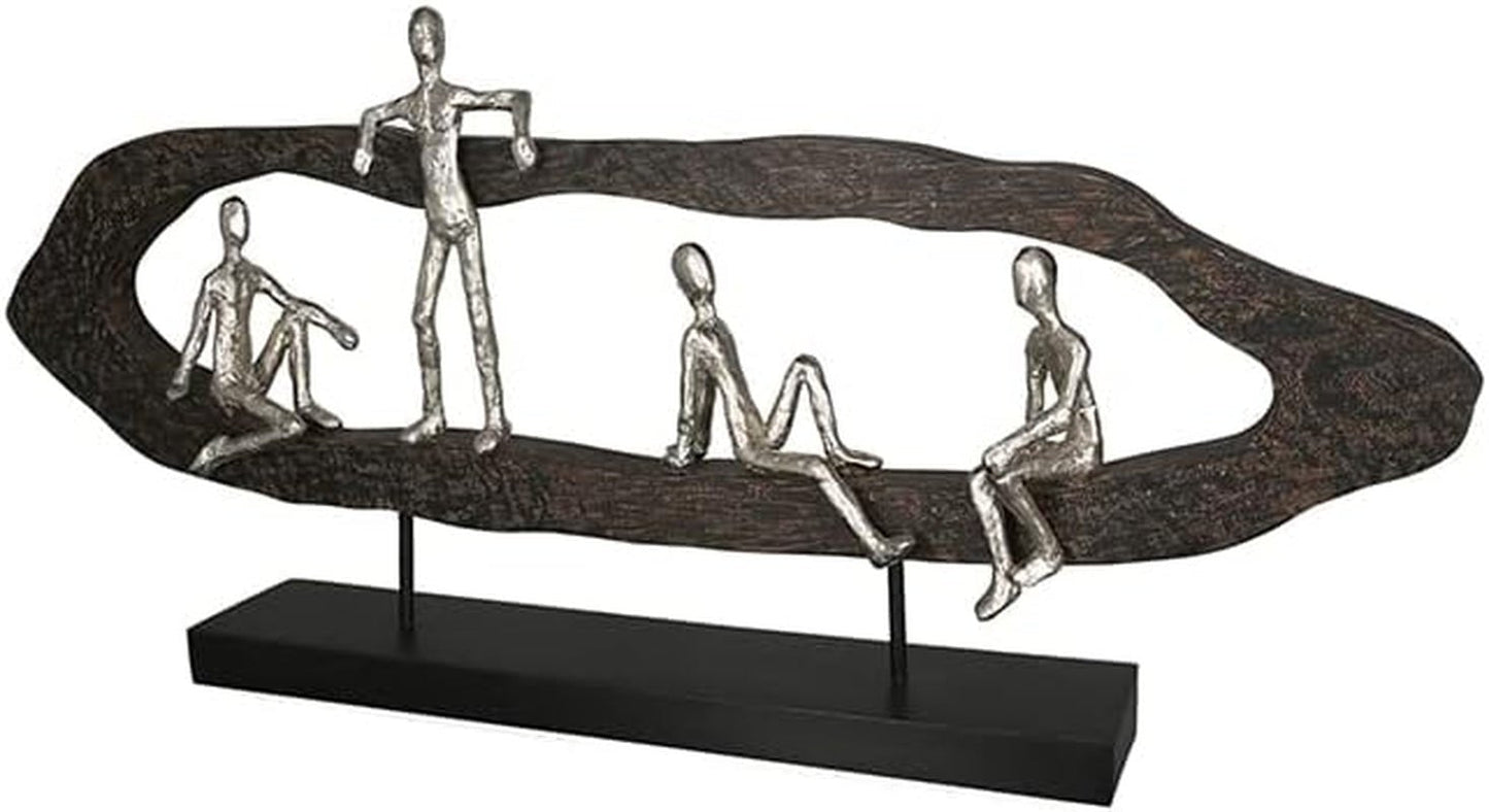 Casablanca design moderno GILDE Deco Scultura Figura - Migliori Amici - Hang Out Argento, legno/alluminio - larghezza 75 cm Statue e sculture Naty Shop