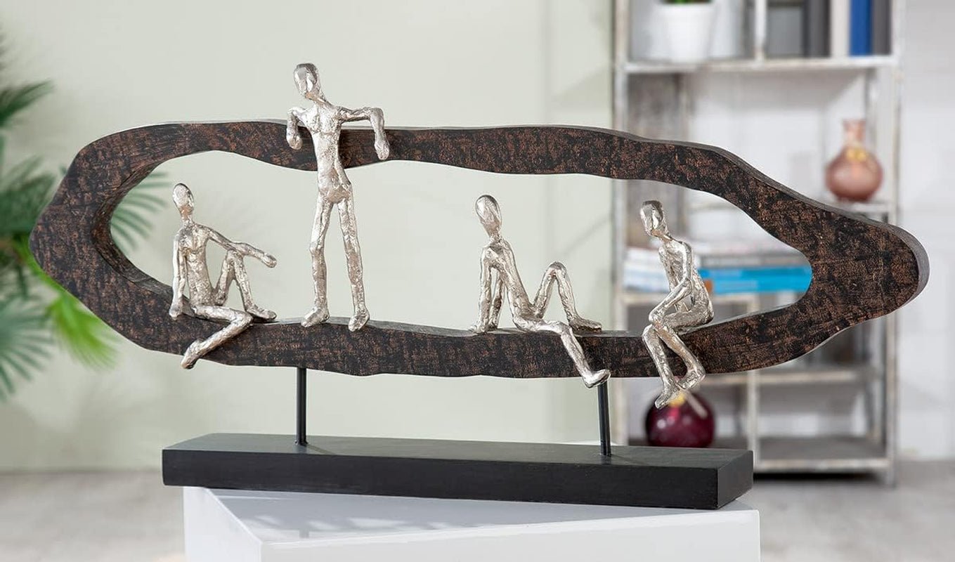 Casablanca design moderno GILDE Deco Scultura Figura - Migliori Amici - Hang Out Argento, legno/alluminio - larghezza 75 cm Statue e sculture Naty Shop