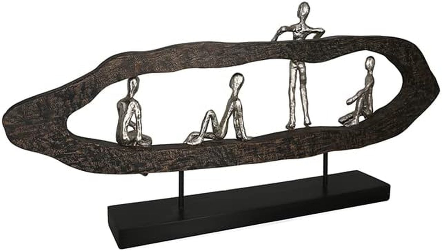 Casablanca design moderno GILDE Deco Scultura Figura - Migliori Amici - Hang Out Argento, legno/alluminio - larghezza 75 cm Statue e sculture Naty Shop