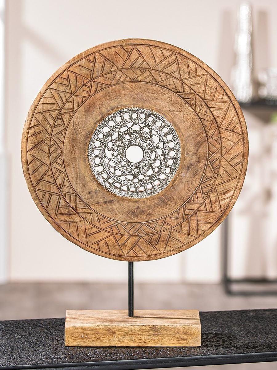 Casablanca scultura decorativa grande - scultura rotonda in legno alluminio colore: argento naturale - decorazione soggiorno regalo compleanno altezza 46 cm Statuette e sculture Naty Shop Colori naturali Altezza 46 cm