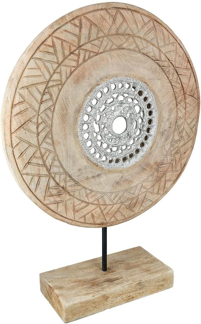 Casablanca grande scultura decorativa - scultura rotonda in legno alluminio colore: argento naturale - decorazione soggiorno regalo compleanno altezza 46 cm Statuette e sculture Naty Shop