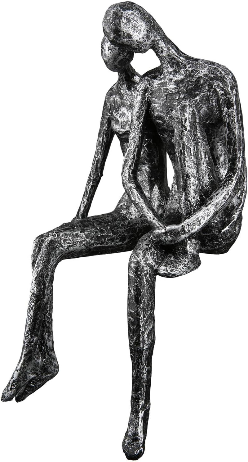 Scultura Casablanca - Coppia statuina decorativa - Poliresina - Colore: argento antico Altezza 25 cm Statue e sculture Naty Shop
