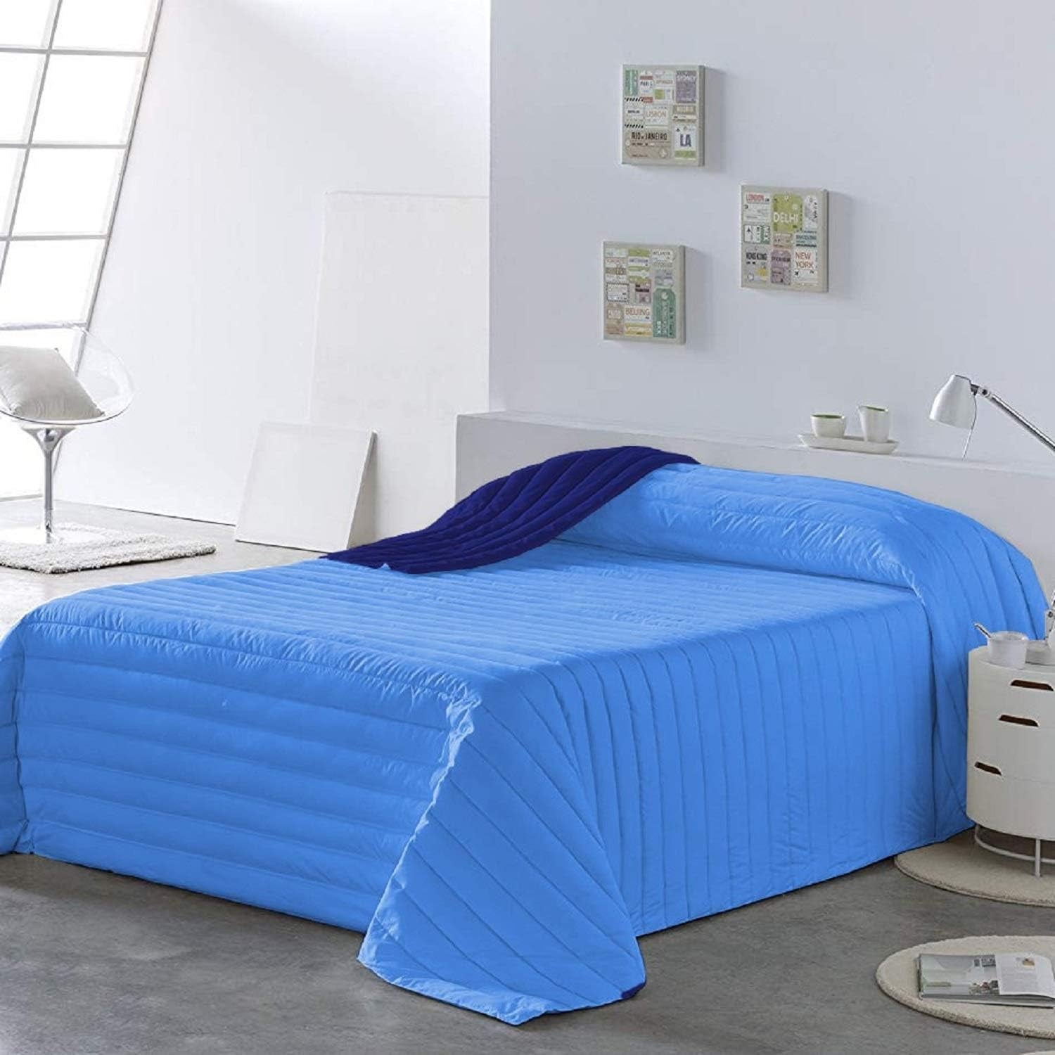 PETTI Artigiani Italiani - Trapunta letto singolo, trapunta double face, trapunta primaverile, blu notte, bianco, Piumini e trapunte 100% Made in Italy Naty Shop Blu Letto misura 140 (240X260 Cm)