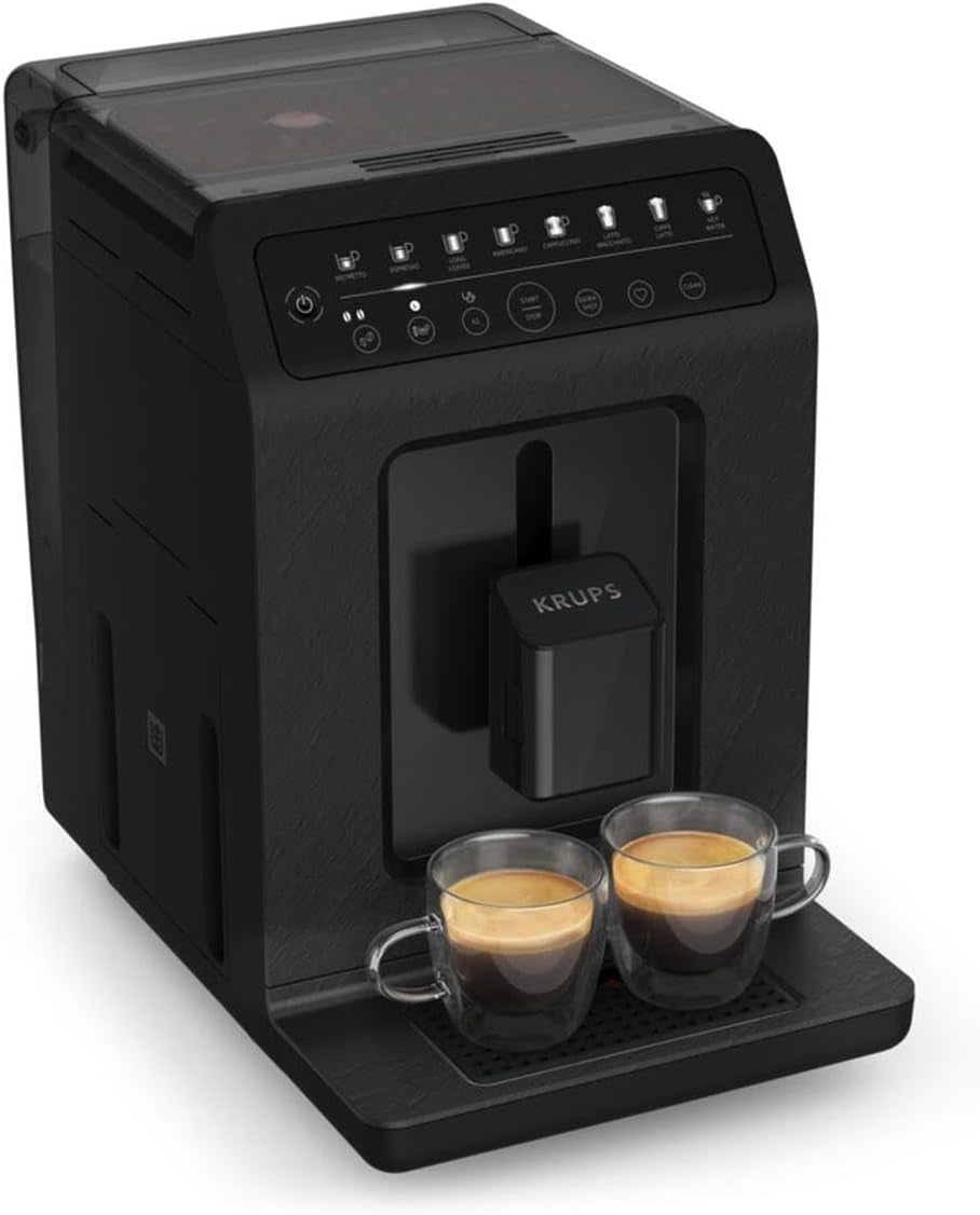 Macchina per caffè espresso automatica Krups EA897B Evidence ECOdesign, funzione automatica espresso e cappuccino, tecnologia Quattro Force, tazze per il latte one-touch, 8 preimpostazioni, sistema del latte, 1450 W