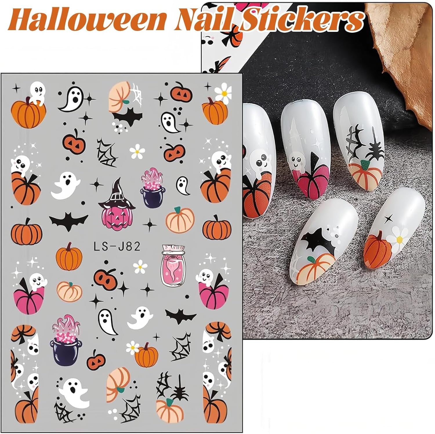 Nagelsticker Halloween, 8 Blätter Halloween Nagelsticker, Kürbis Nail Sticker, Nail Art, Nagel Charms, Nagel Zubehör, Nageldesign, Natale (tipo A)