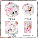 Set da 51 pezzi per feste, piatti di carta, tazze, tovaglioli, cavallo rosa, per bambini, ragazze, ragazzi, compleanno, decorazione da tavola con cavallo