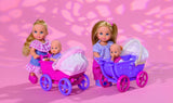 Simba 105736241 Evi Love Walk Doll 2 bambola Evi assortita con bambolina con passeggino inclusi accessori bambola alla moda 12 cm per bambini dai 3 anni in su