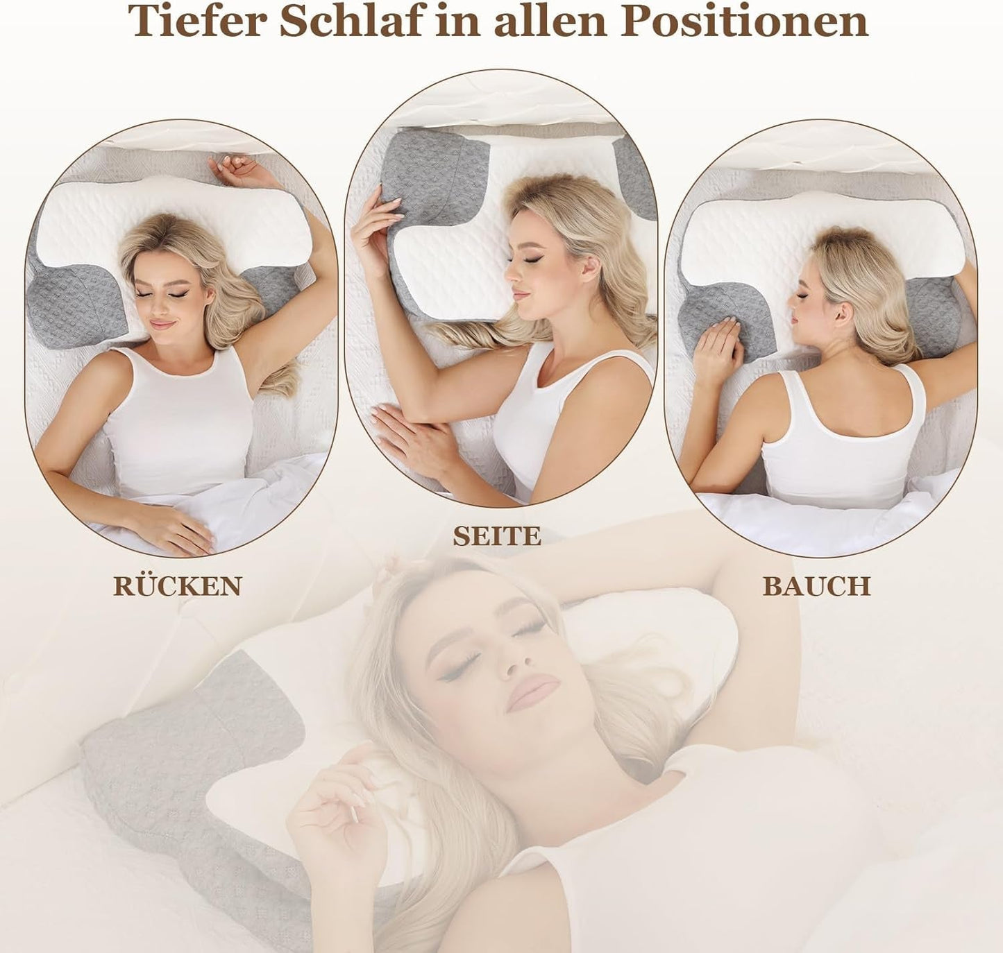 Wellsync Cuscino per il Collo Cuscino ergonomico Cuscino in Memory Foam Cuscino ortopedico per chi dorme sul fianco Chi dorme sulla schiena Chi dorme sullo stomaco Dolore al collo Bianco Grigio Cuscini ortopedici cervicali Naty Shop