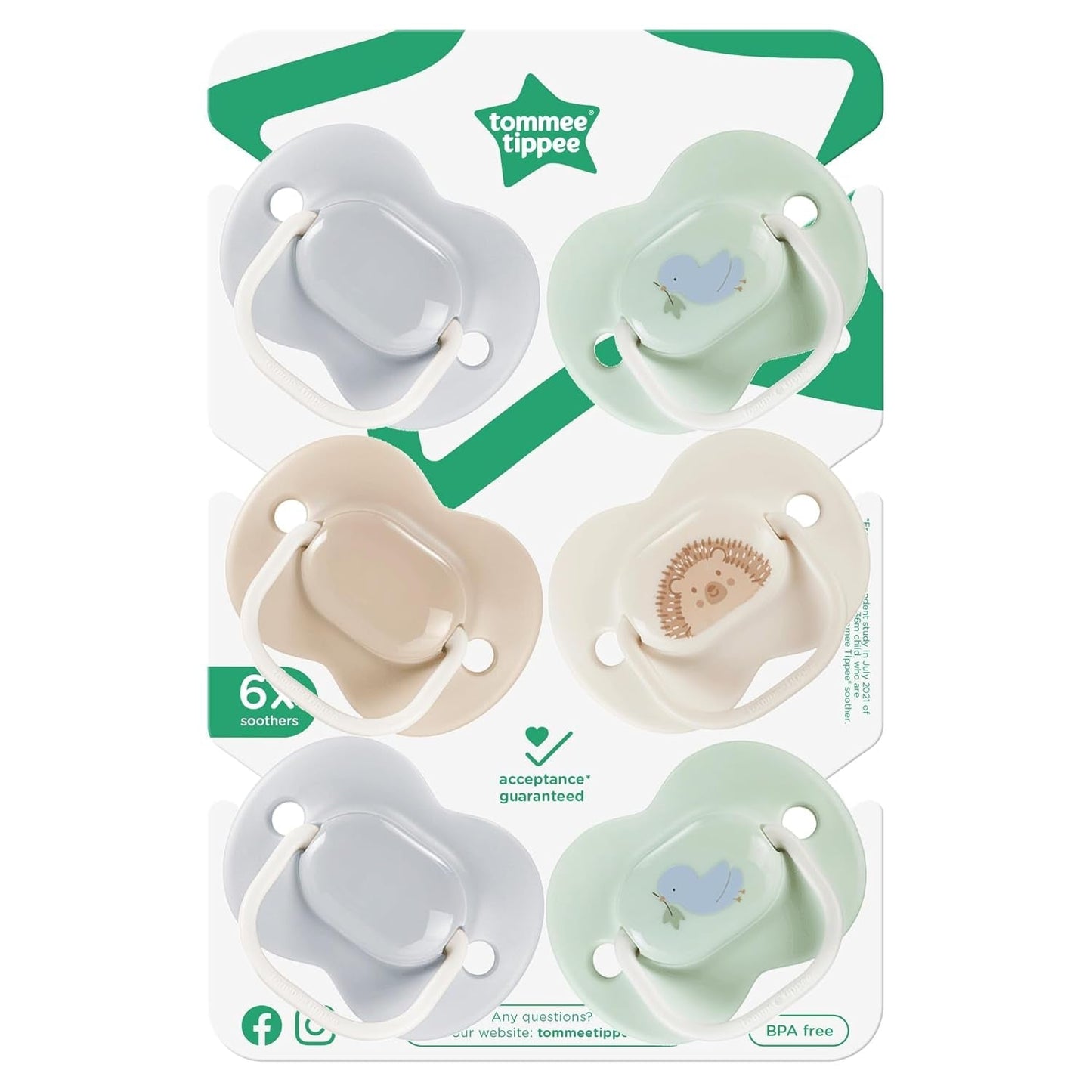 Succhietti Tommee Tippee Anytime, 0-6 mesi, confezione da 6 succhietti simmetrici, senza BPA
