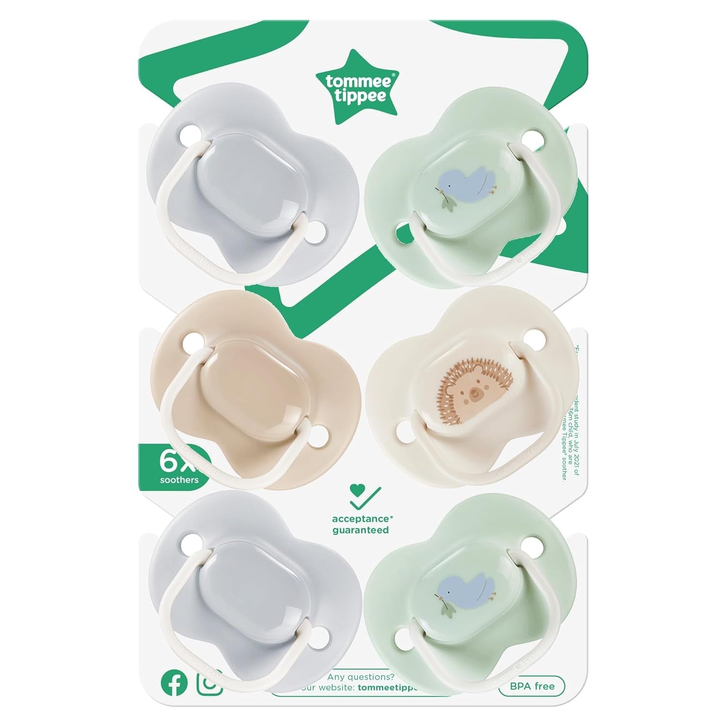 Succhietti Tommee Tippee Anytime, 0-6 mesi, confezione da 6 succhietti simmetrici, senza BPA