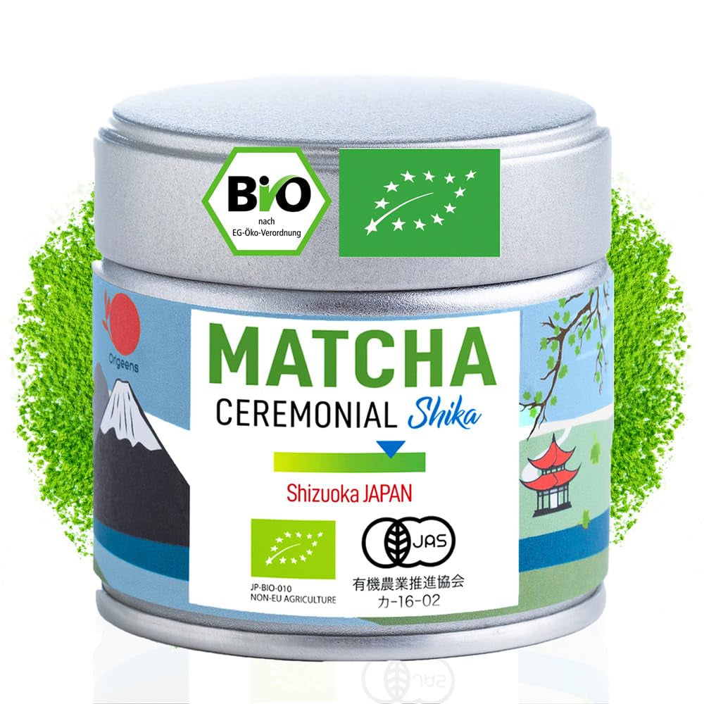 ORIGEENS BIO MATCHA CEREMONIAL GRADE "SHIKA" - Tè giapponese biologico di Shizuoka - Matcha Latte/Usucha - Borsa di ricarica da 30 g - Tè verde matcha biologico in polvere di grado cerimoniale
