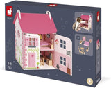 Janod - Casa delle bambole in legno Mademoiselle, 3 piani e 11 accessori, giocattolo replica, sviluppa l'immaginazione, dai 3 anni in su, J06581, Pink Naty Shop Dollhouses