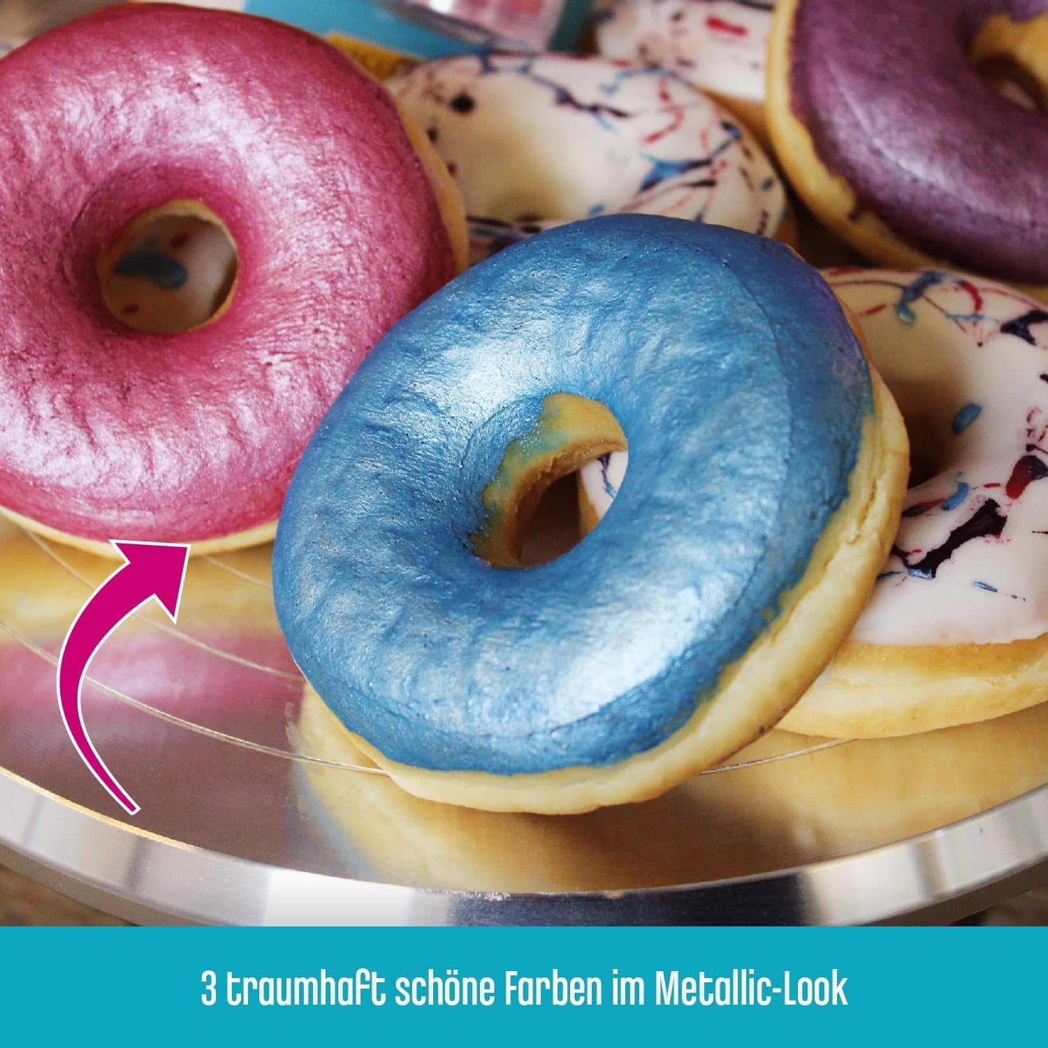 DECOCINO Polvere colorante pastello metallizzata (3X2G) - Blu, Lilla e Rosa - Colorante alimentare in polvere - Polvere glitterata Adatta per fondente come decorazione di torte e decorazioni di torte!
