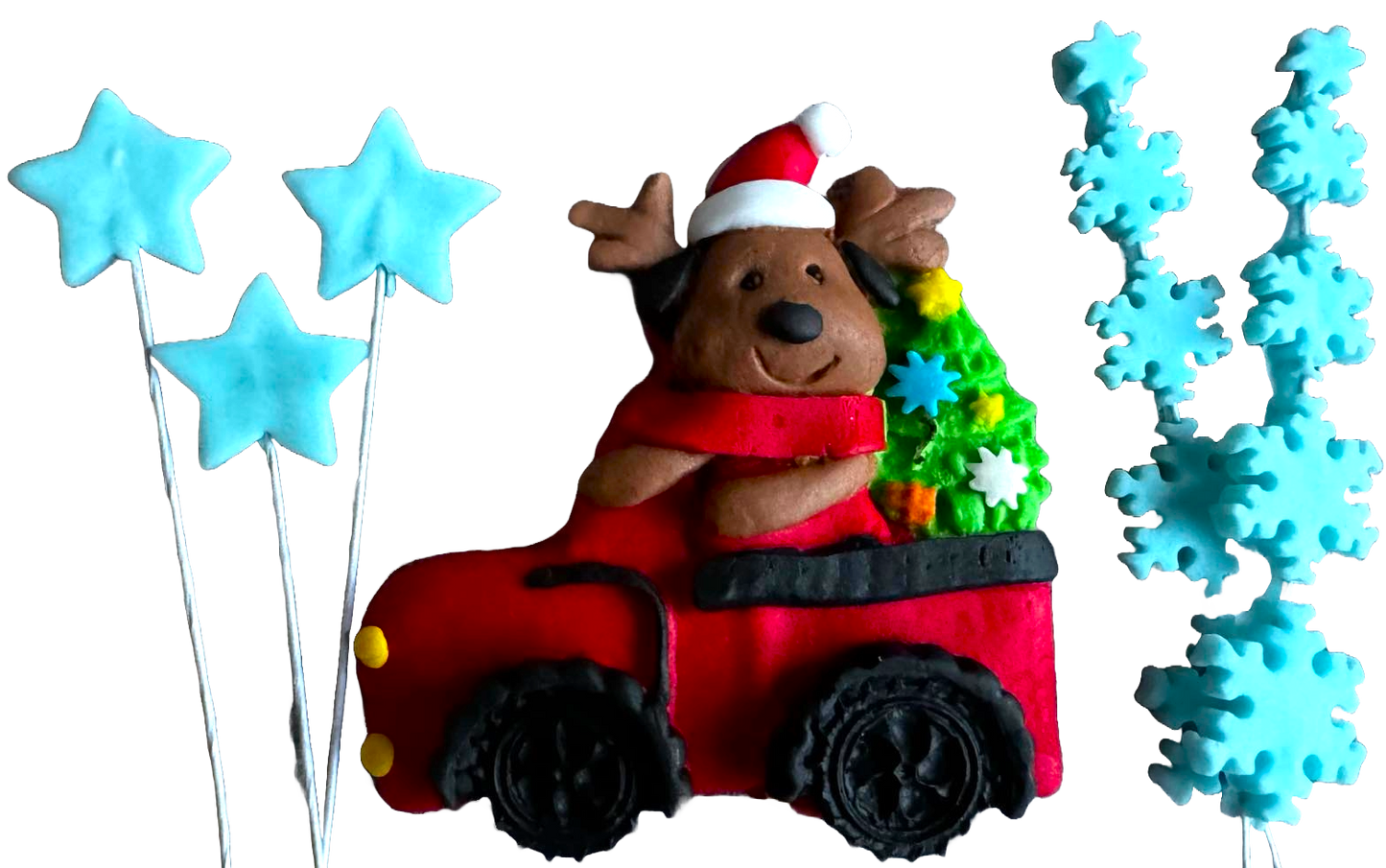 Set 6 decorazioni commestibili in pasta di zucchero, Natale, automobile, orsetto, stelle e fiocchi di neve Decorazioni in pasta di zucchero Naty Shop