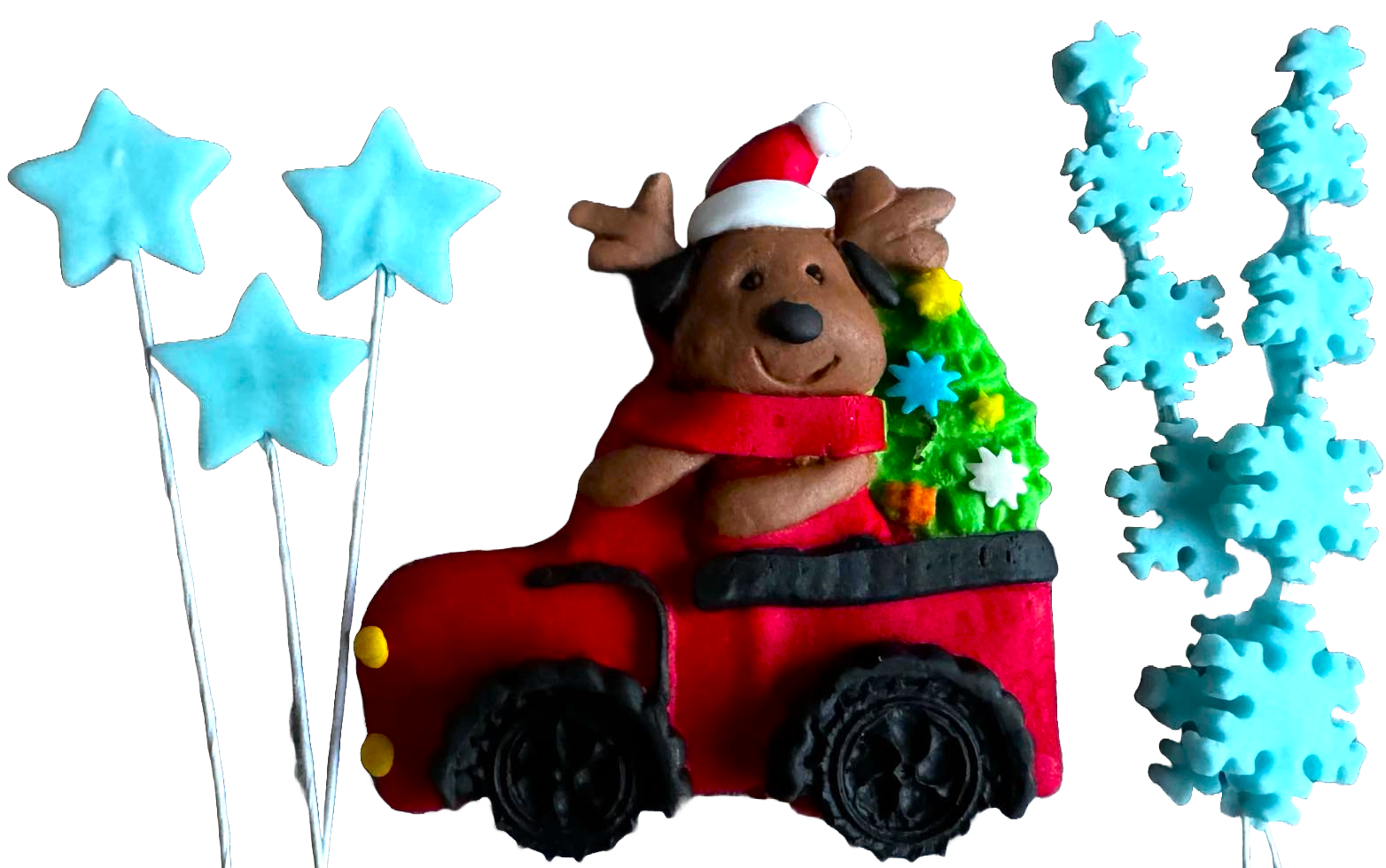 Set 6 decorazioni commestibili in pasta di zucchero, Natale, automobile, orsetto, stelle e fiocchi di neve Decorazioni in pasta di zucchero Naty Shop