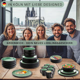 SÄNGER Greenwich | Servizio Piatti In Gres, 18 Pezzi, Servizio Piatti Per 6, Servizio Piatti (6 Piatti Piani, 6 Piatti Dessert, 6 Ciotole), Verde, Antigraffio, Stoviglie | LA COLLEZIONE DI VALORE