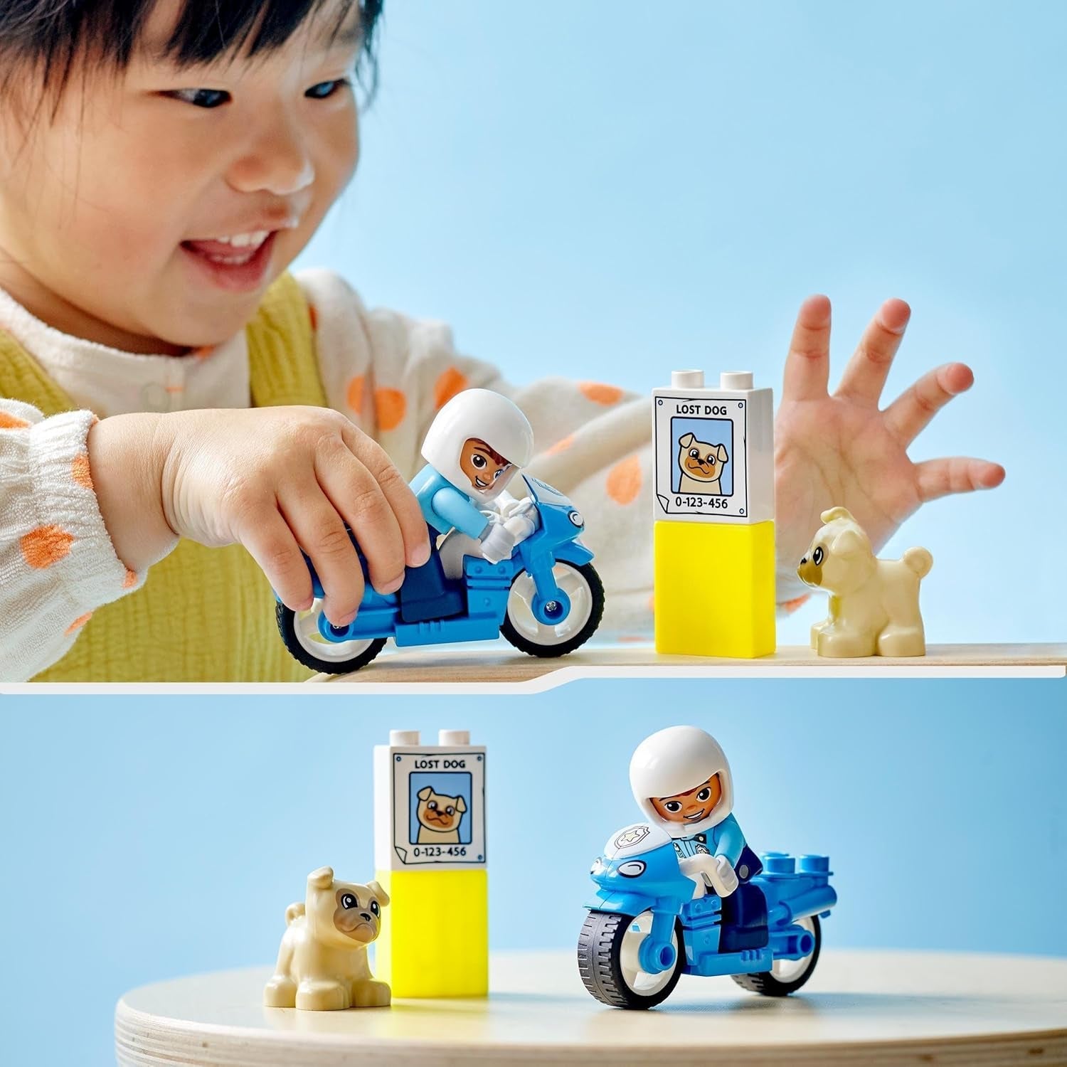 LEGO 10967 Motocicletta della polizia DUPLO, Giocattolo della polizia per bambini dai 2 anni, Giocattolo ideale per le capacità motorie dei neonati, Motocicletta giocattolo Set di costruzione Besuche den LEGO-Store