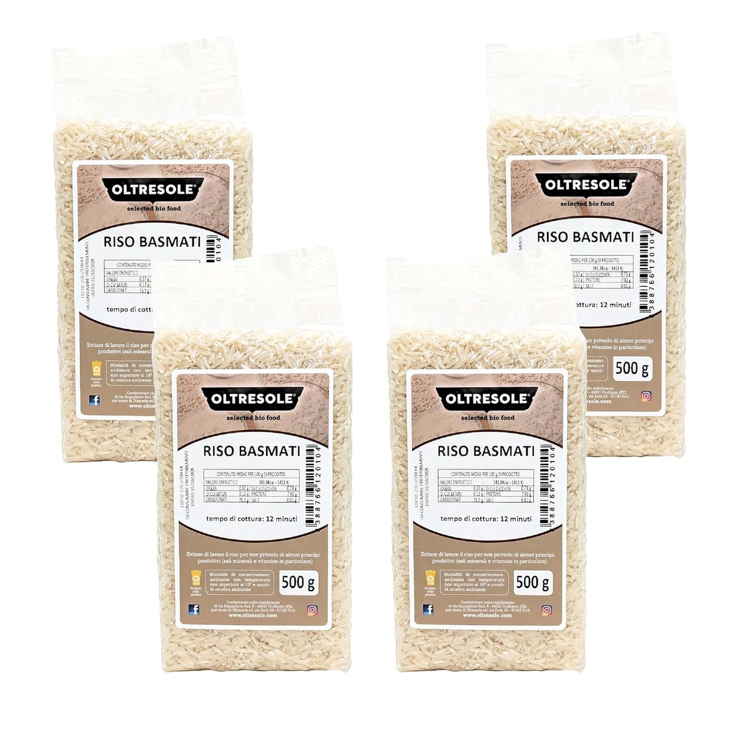 Riso Italiano Integrale, Riso Non Raffinato Ad Alto Contenuto Di Fibre, Ideale Per Insalate Di Riso Creative E Piatti Sani, Confezionato Sottovuoto, 4 Confezioni x 500g