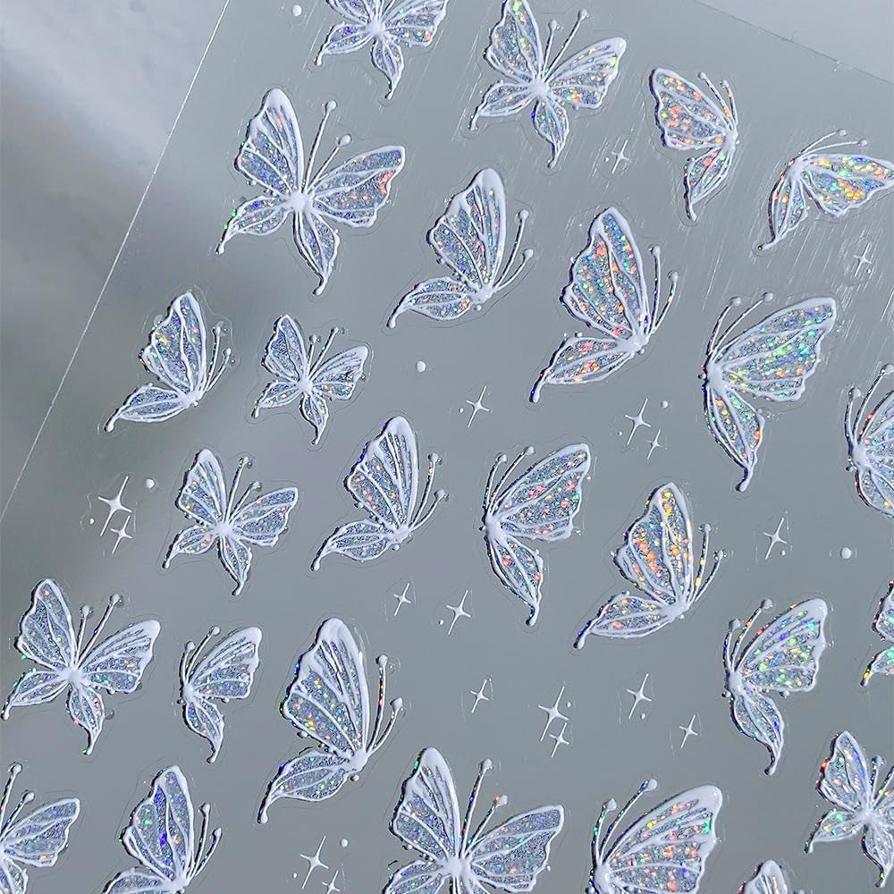 Aurora Muschel Schmetterling Nagelsticker Weiß Schmetterlinge Nail Sticker Gelee Relief Butterfly Nagelaufkleber Y2K Farfalle Nagel Sticker Nägel Nageldesign Nagel Zubehör Nail Art Stickers Nail art