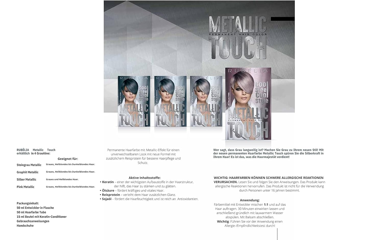 Tintura permanente per capelli Metallic Touch - Argento Metallico, 1 confezione - 115 ml Tinture per capelli Naty Shop