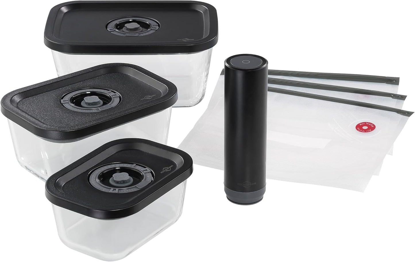 Set sottovuoto Küchenprofi EASYFRESH | Set di 7 pezzi | 1x pompa per vuoto elettrica, 1x vaso per sottovuoto S, M e L, 3x sacchetti per sottovuoto 22x21 cm | vetro borosilicato, plastica di alta qualità | preparazione e conservazione Scatole per la conservazione degli alimenti Naty Shop Set aspirapolvere 7 pezzi