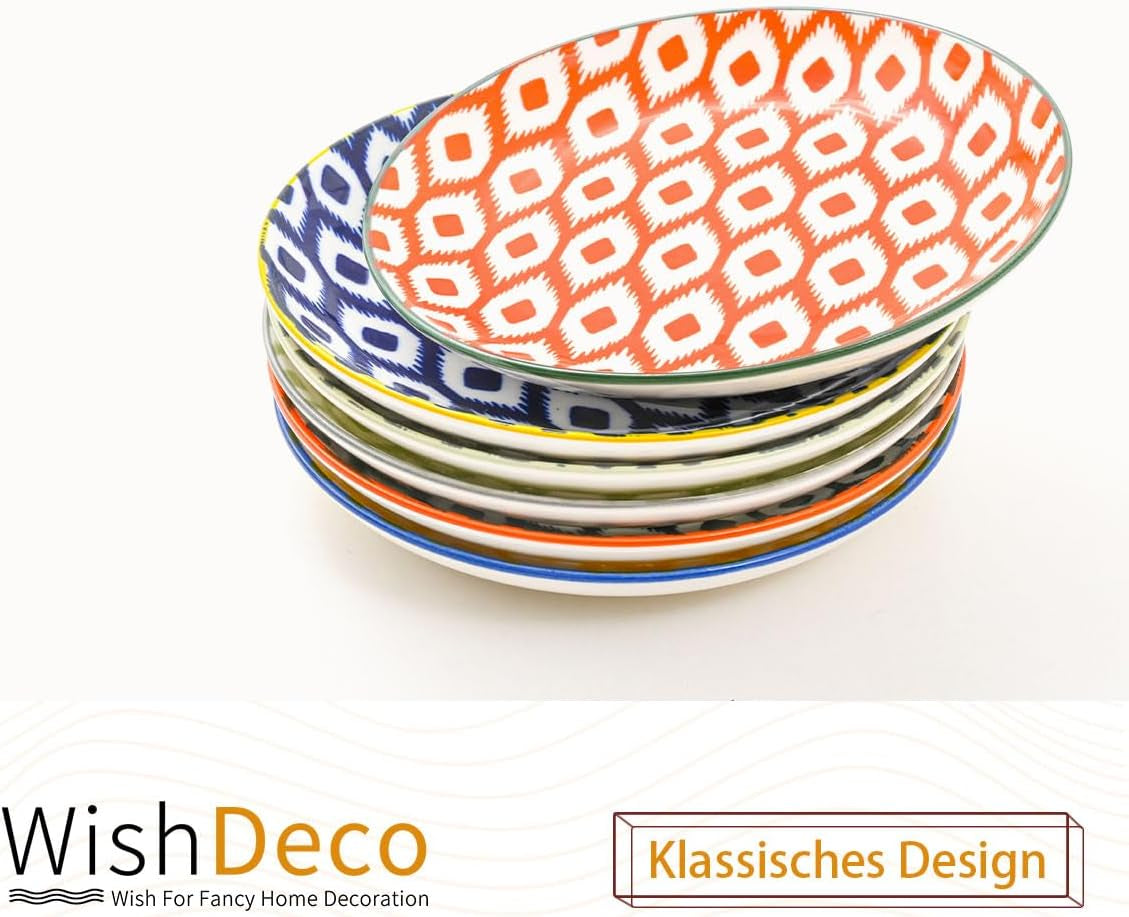 Piatti per torta, set da 6; piattini da dessert (15 cm); Piatti da insalata in porcellana; piatti colorati per la colazione; mini piatti per pasta, frutta, pane