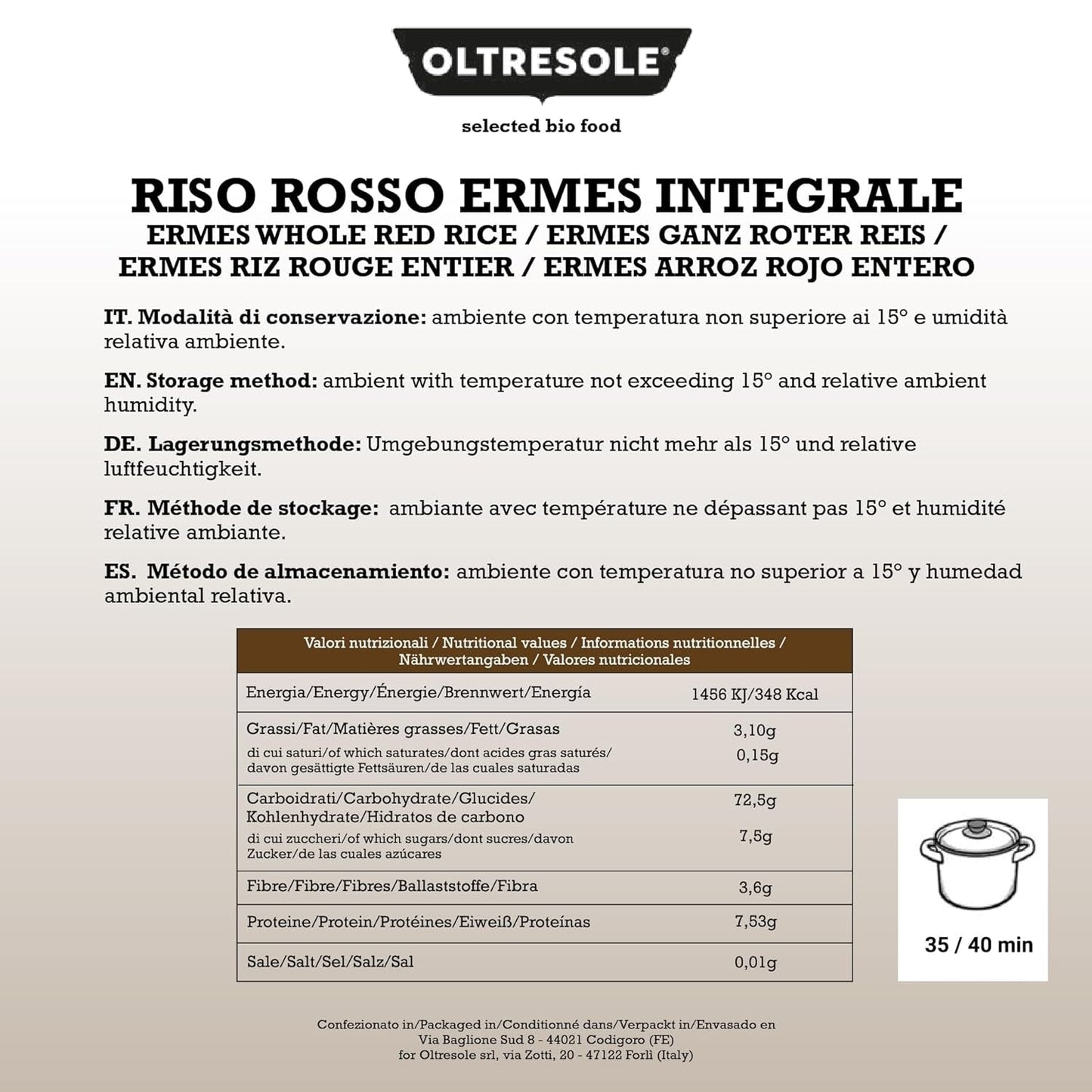 Riso Italiano Integrale, Riso Non Raffinato Ad Alto Contenuto Di Fibre, Ideale Per Insalate Di Riso Creative E Piatti Sani, Confezionato Sottovuoto, 4 Confezioni x 500g