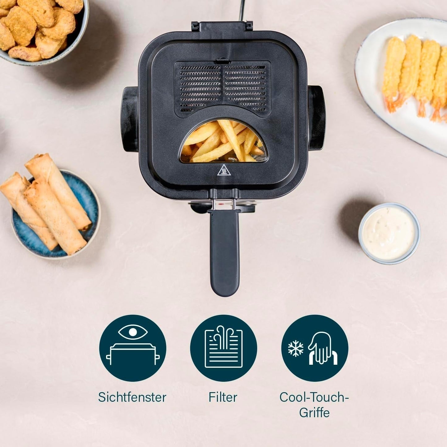 Mini friggitrice per fonduta Princess 182611 - Riscaldamento rapido - Filtro antiodore - Capacità 1,2 litri, Argento Elettrodomestici Naty Shop