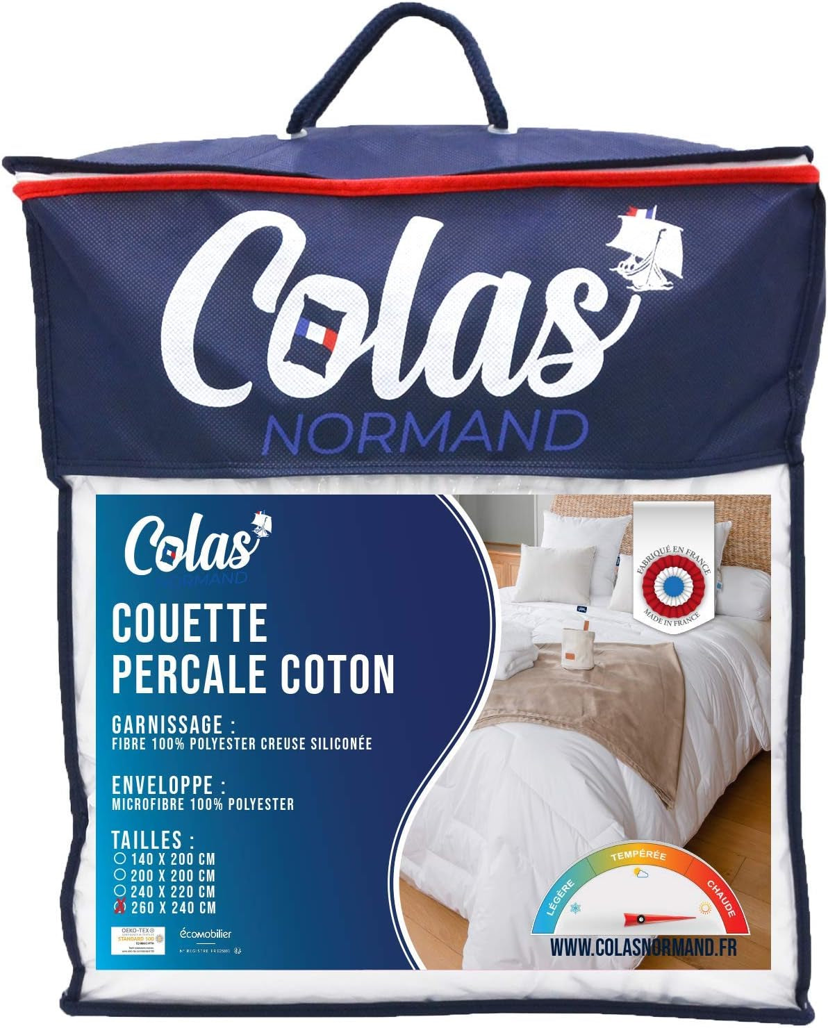 COLAS NORMAND Trapunta in cotone percalle 260 X 240 Cm 100% cotone percalle di alta qualità Morbida e confortevole Durevole Finitura pregiata Prodotto in Francia Trapunte e Trapunte Bianche Naty Shop 260X240 Cm Calda