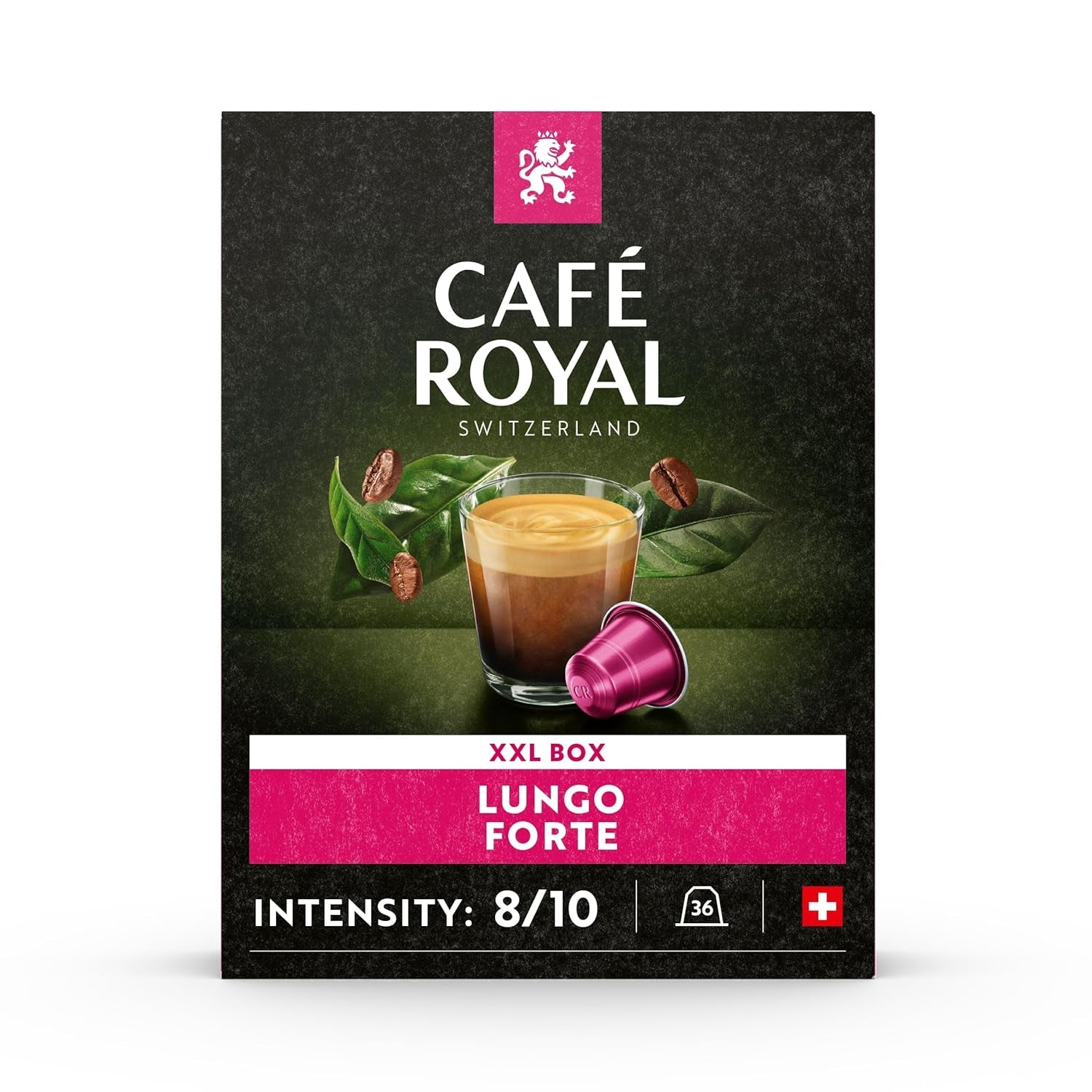 Café Royal Lungo Forte 36 capsule per macchina da caffè Nespresso - Intensità 8/10 - Capsule per caffè zertifiziate UTZ in alluminio (confezione con 2)