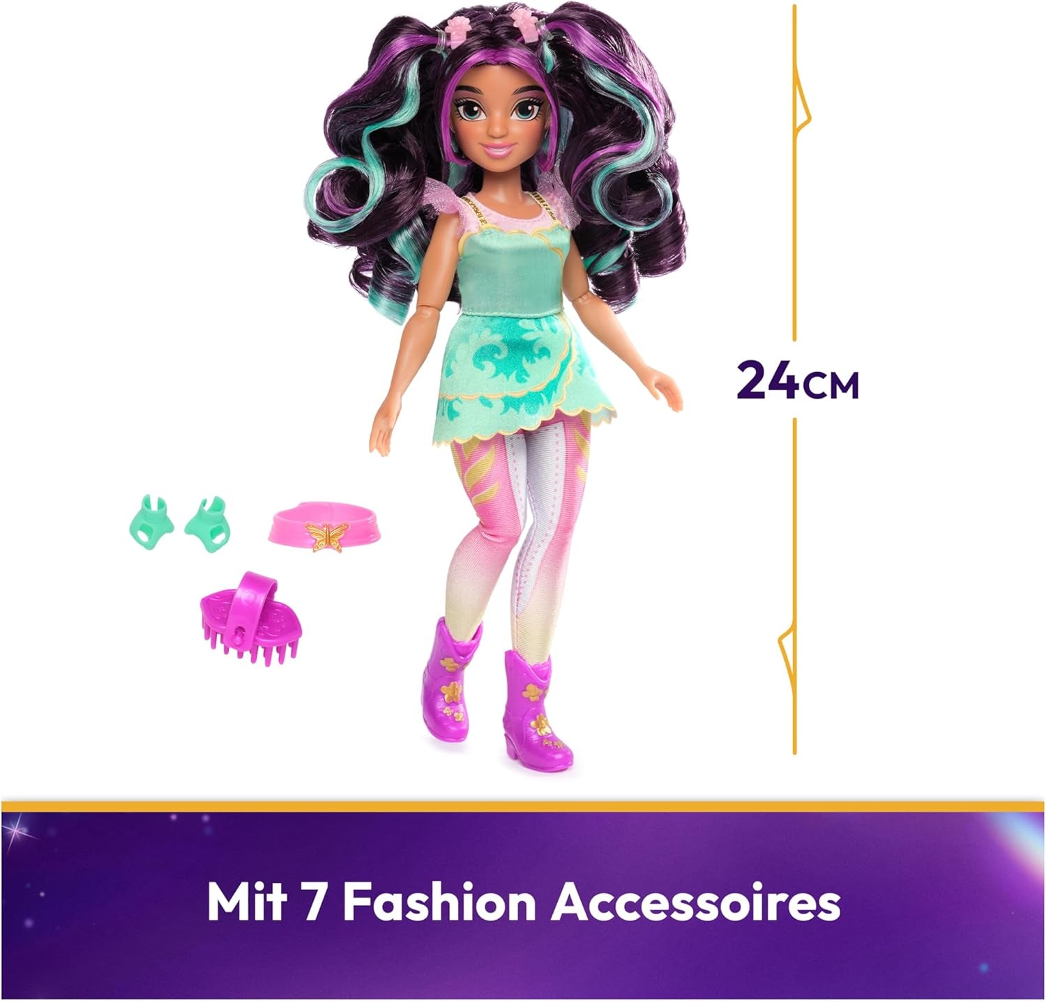 Unicorn Academy Ankleidepuppe Ava - die Originalpuppe zur beliebten Netflix-Serie, 24 cm groß und mit 7 Accessires für fantasyvolles Rolenspiel, für Kinder ab 4 Jahren