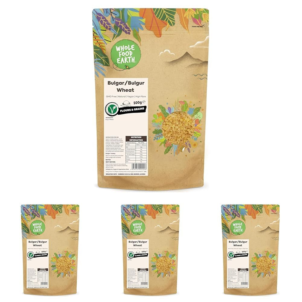 Bulgur di grano integrale terrestre - non OGM - naturale - vegano - senza latticini - senza zuccheri aggiunti, 500g