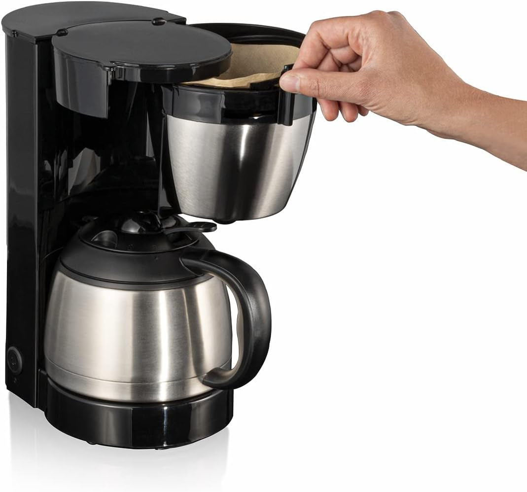 Cloer 5009 Caffettiera con filtro Keep Warm per un massimo di 8 tazze 800 W con caraffa isolata in acciaio inossidabile 1x4 tazza con filtro nera