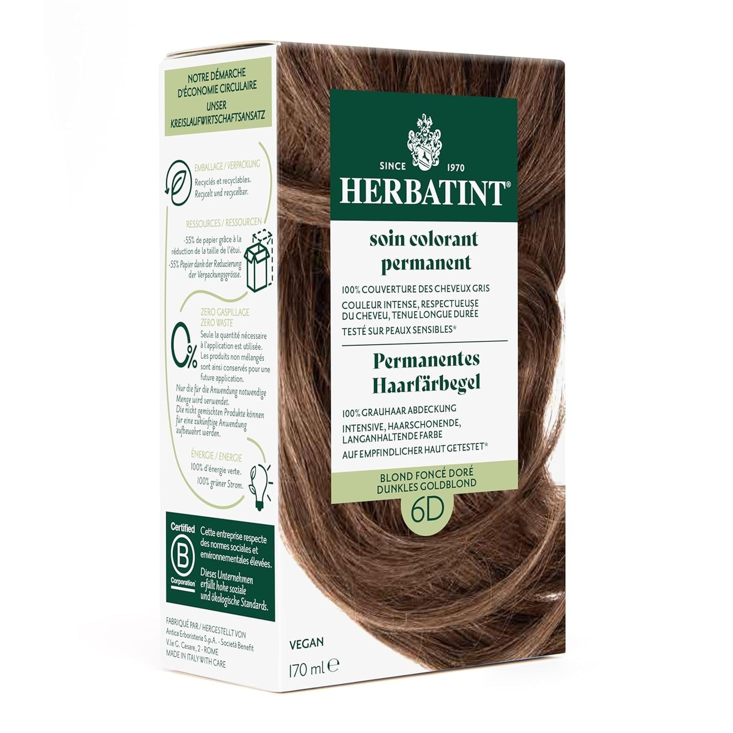 Gel Colorante Permanente Per Capelli 6N Biondo Scuro - 170ml I Senza Ammoniaca, Copertura 100% Capelli Grigi I Testato su Pelli Sensibili, con 8 Estratti Vegetali Naty Shop Tinture Per Capelli 6D Biondo Scuro Dorato