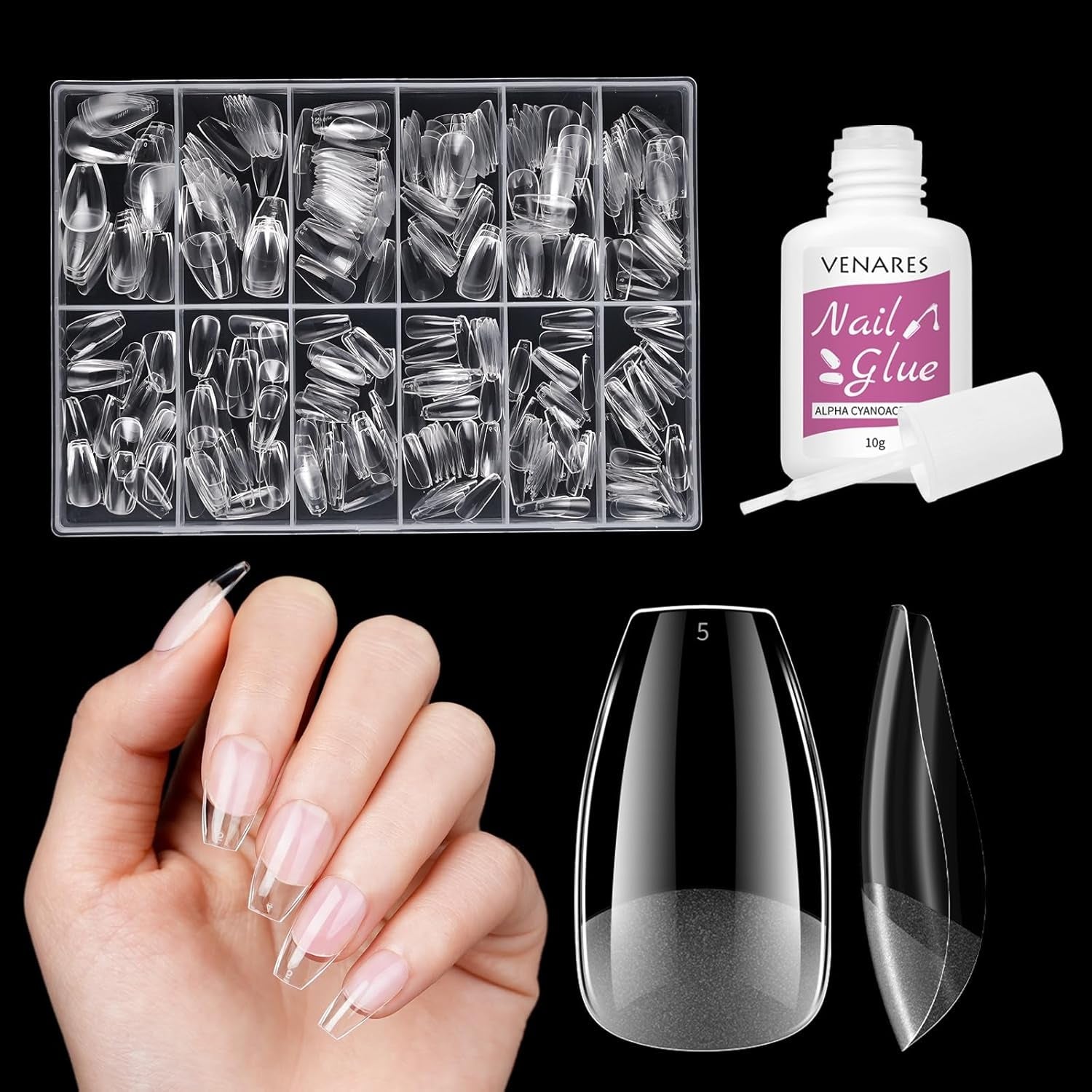 Unghie finte corte Ballerina 500 pezzi Colla su 12 misure Unghie artificiali Punte per unghie corte in gel morbido con copertura completa per unghie in gel Corte S