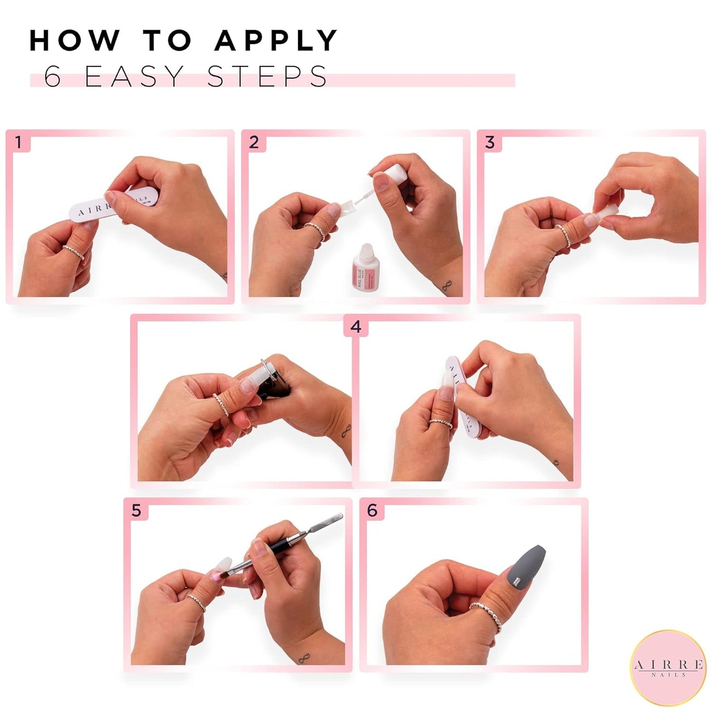 AIRRE 500 Unghie in gel professionali e 3 lime per scatola - (10 misure) Unghie finte French Half Moon, Uso in salone e a casa, Taglio, limatura e modellatura, Gel UV/LED, Smalto per unghie e Nail Art (Naturale)