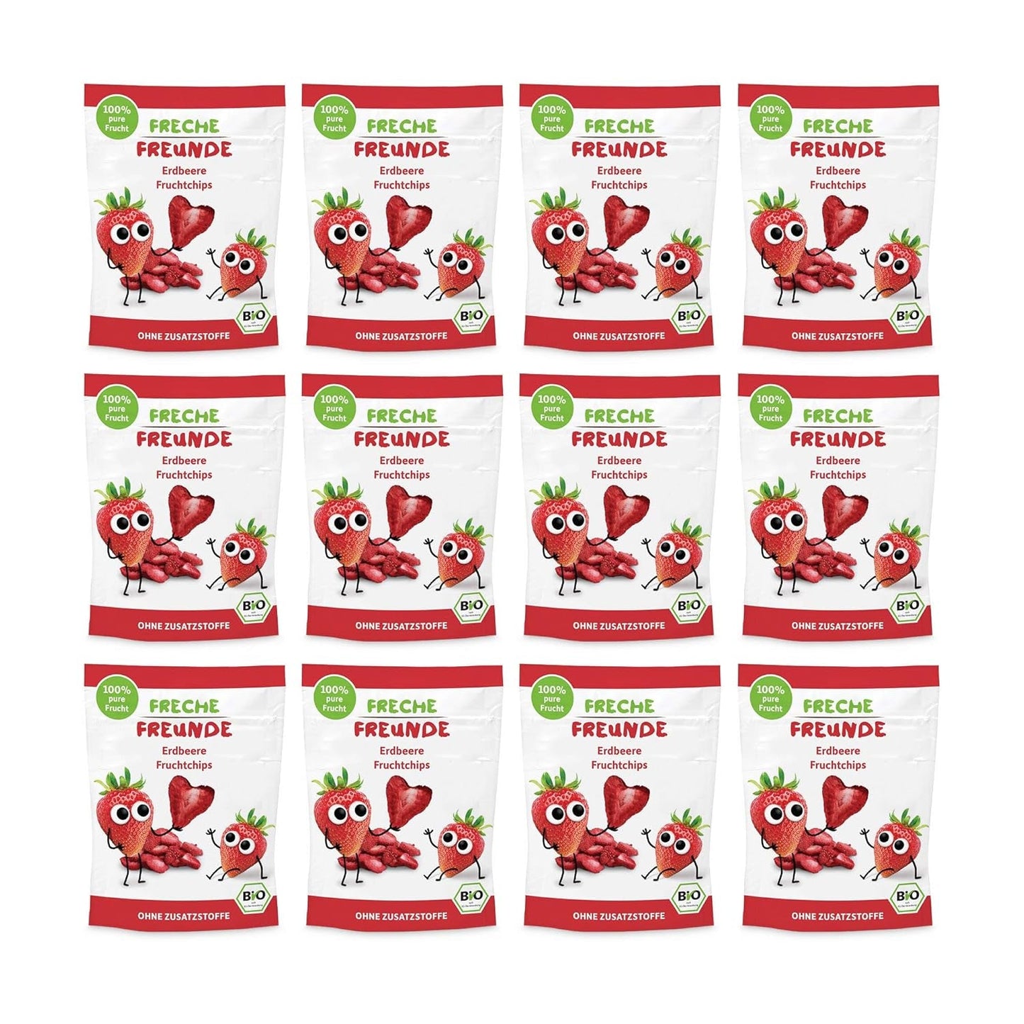 Patatine di frutta biologica al 100% fragole Patatine di fragole liofilizzate Confezione da 12 (12 x 12 g) e cuori croccanti Snack biologico per bambini e neonati alla banana e fragola (9 x 30 g) 270 g
