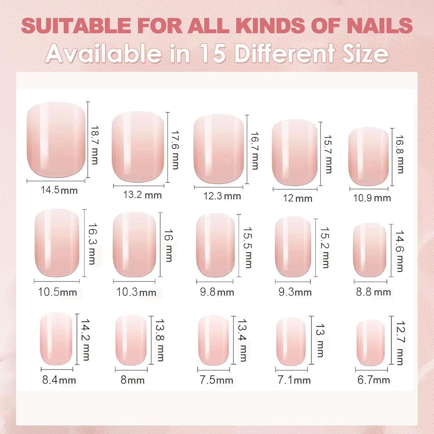 Set di 240 unghie quadrate sfumate, unghie artificiali sfumate bianche nude per colla con penna a olio, unghie finte naturali medie ombre per donne fai da te (Nude Square)