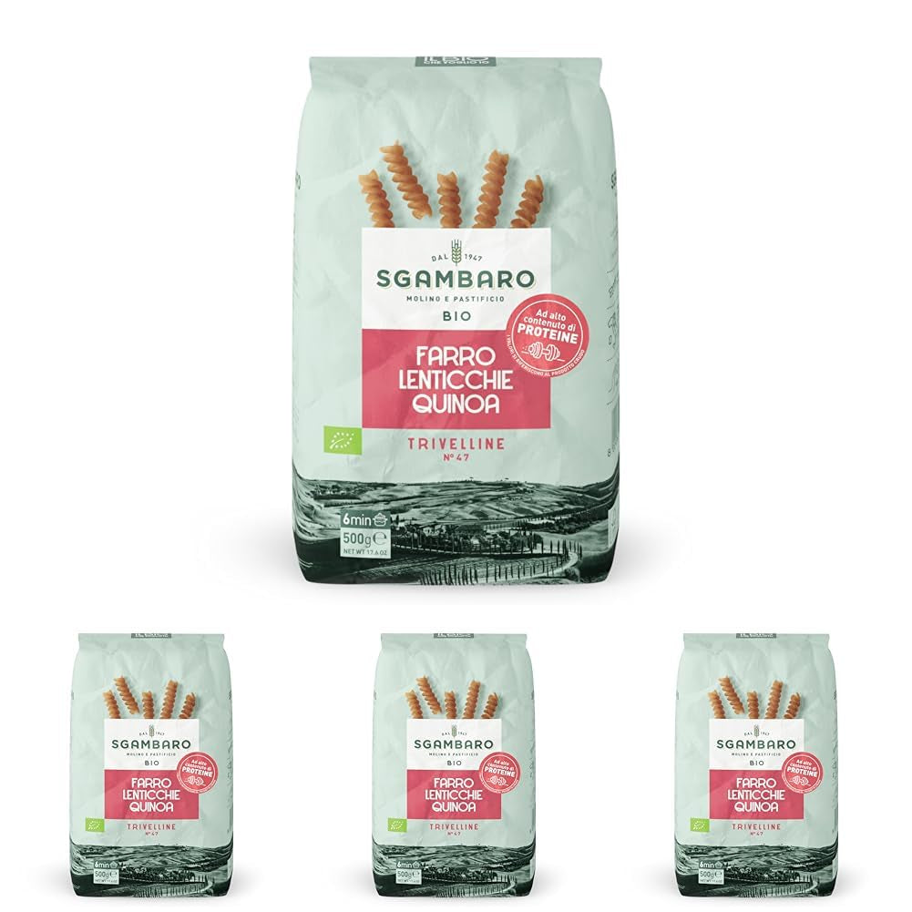 Pasta biologica Trivelline N.47 - 500g con farina di farro, farina di lenticchie e farina di quinoa - Ricca di proteine, fonte di fibre e proteine