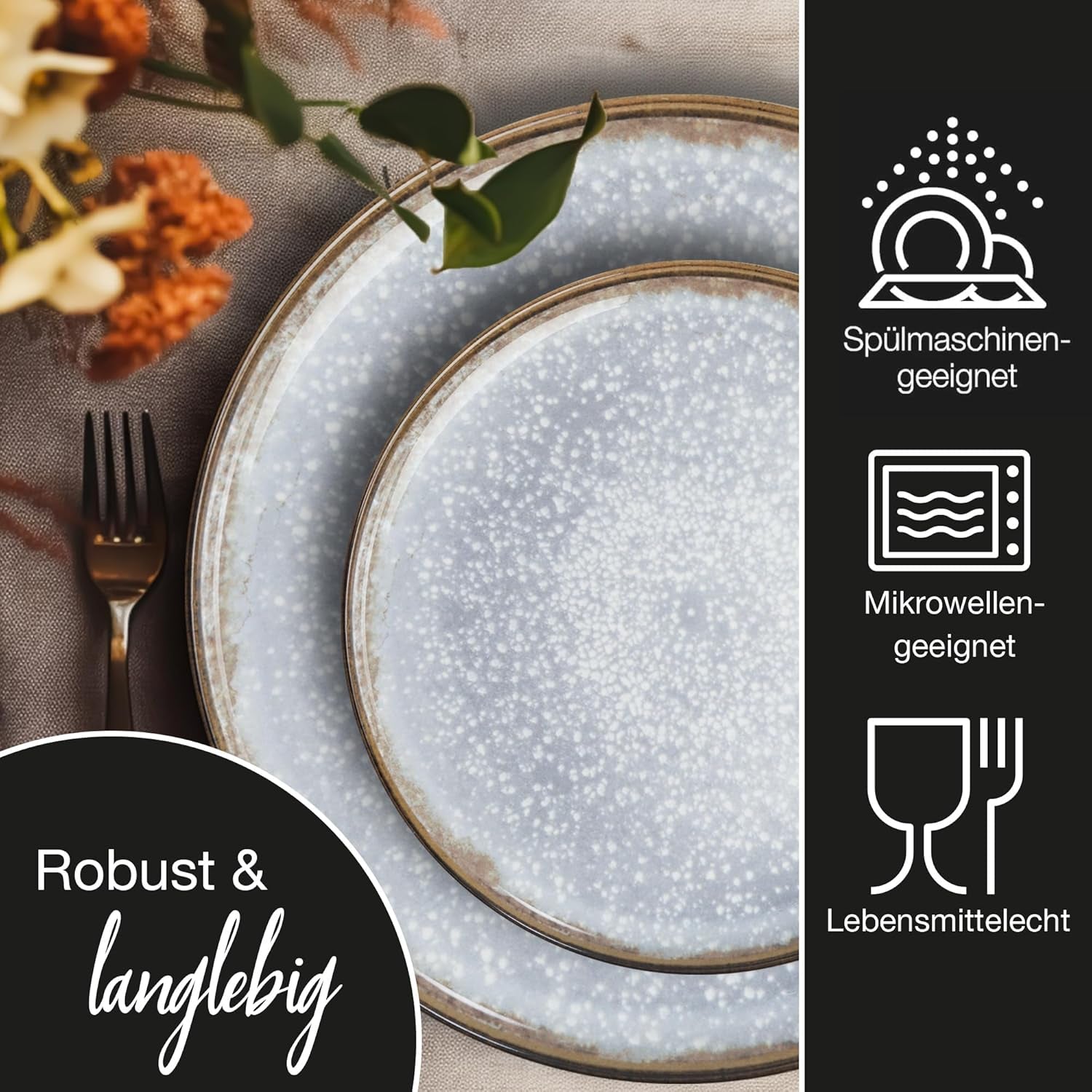 Moritz & Moritz BLOSSOM servizio da tavola in porcellana per 6 persone, 18 pezzi - Stoviglie moderne dal design giocoso - Servizio da caffè di facile manutenzione con piatti e ciotole - Servizio combinato