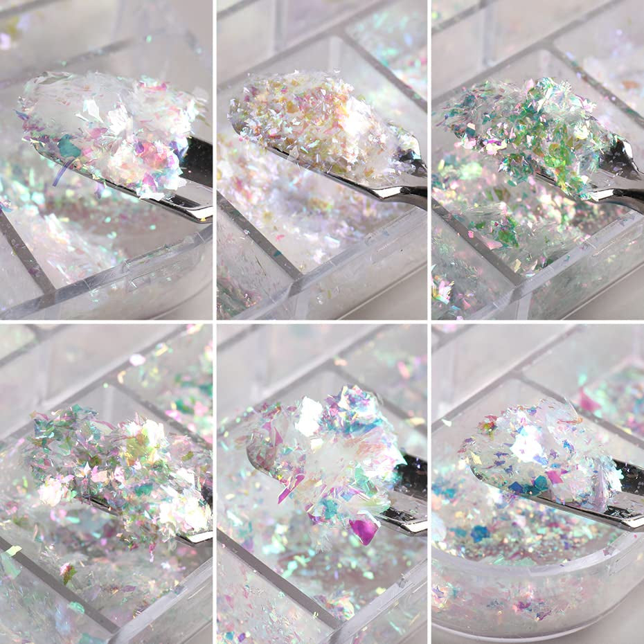 JMEOWIO Glitter per unghie 12 griglie Aurora Nail Art decorazione accessori nail design