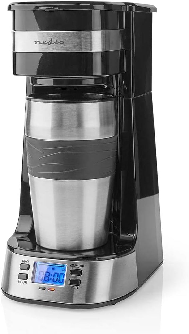 Espressore NEDIS - Caffè filtrato - 0,4 l - 1 tazza - Timer - Nero / Argento